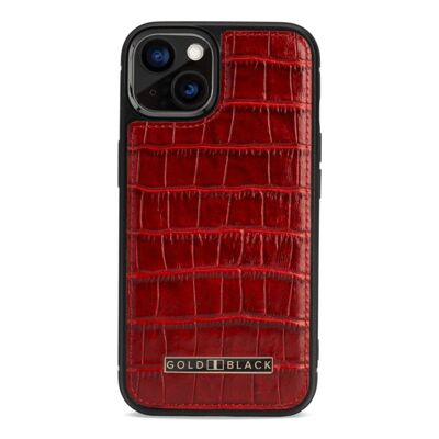 Etui cuir iPhone 13 MagSafe embossé crocodile rouge