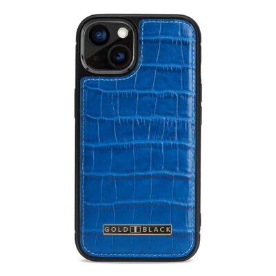 Étui en cuir pour iPhone 13 MagSafe embossé crocodile bleu