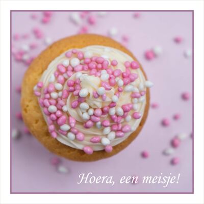 Geboorte roze muisjes op cupcake