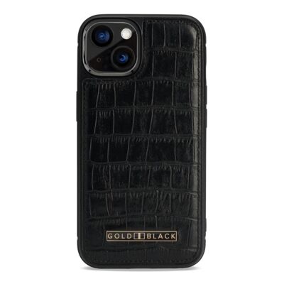 Étui en cuir pour iPhone 13 MagSafe embossé crocodile noir