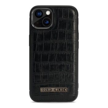 Étui en cuir pour iPhone 13 MagSafe embossé crocodile noir 1
