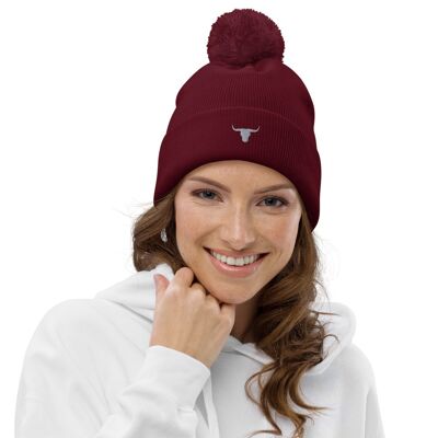 Womens Pom Pom Beanie Hats - burgundy