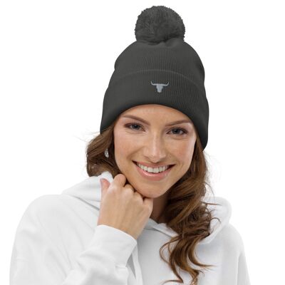 Womens Pom Pom Beanie Hats - graphite-grey