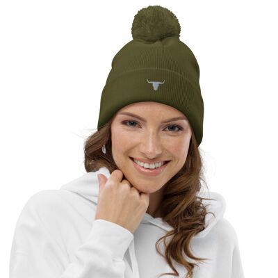 Womens Pom Pom Beanie Hats - moss-green