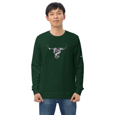 Mens organic sweatshirt with camouflauge bull - bottle-green
