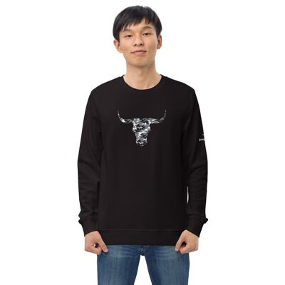 Mens organic sweatshirt with camouflauge bull - deep-charcoal-grey