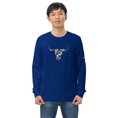 Mens organic sweatshirt with camouflauge bull - royal-blue