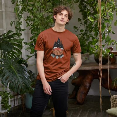 Mens T-Shirt Organic Beneath The Stars Camping Wear - rust