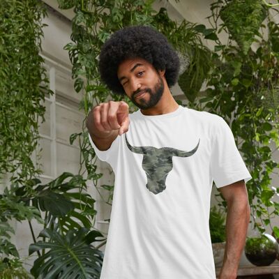 Mens Camouflage Bull Head Eco-Friendly Organic Cotton T-Shirt - white