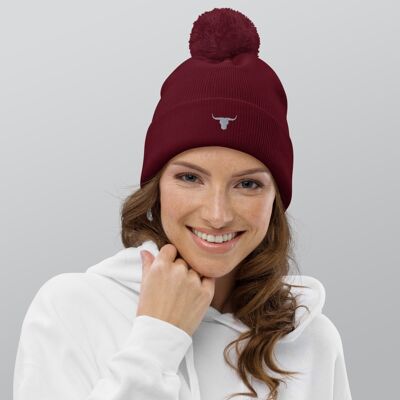 Womens Pom Pom Beanie - burgundy