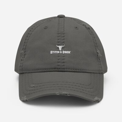 Womens Distressed Baseball Cap - charcoal-grey