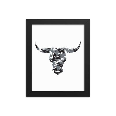 Framed Camouflage Long Horn Bulls Head by Stitch & Simon - black 8x10