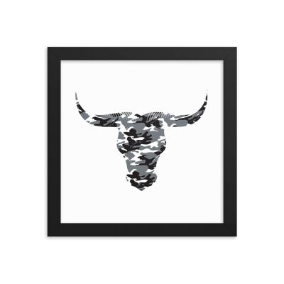 Framed Camouflage Long Horn Bulls Head by Stitch & Simon - black 10x10