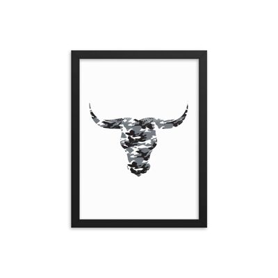 Framed Camouflage Long Horn Bulls Head by Stitch & Simon - black 12x16