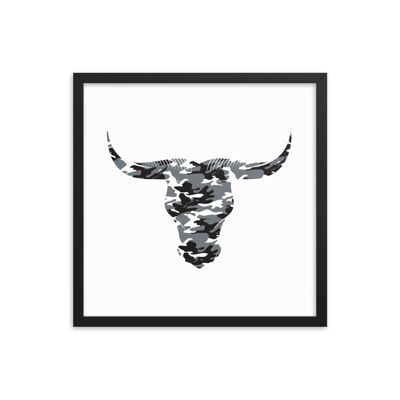 Framed Camouflage Long Horn Bulls Head by Stitch & Simon - black 18x18