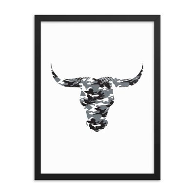 Framed Camouflage Long Horn Bulls Head by Stitch & Simon - black 18x24