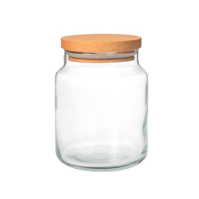 Joy Kitchen Vorratsglas aus Glas mit Holzdeckel 290 cc | Ø 7 x 9 cm | Vorratsdosen aus Glas mit Deckel | Bonbonglas | Holzdeckel | Vorratsdosen aus Glas | Brühkanne Kaffee | Bonbonglas Glas mit Deckel | Gewürzregal | Gewürzregal Gläser