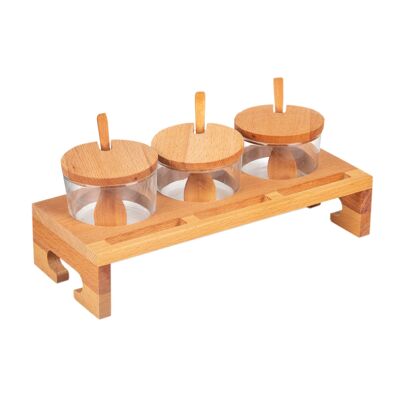 Joy Kitchen spice bowls on wooden stand - set of 3