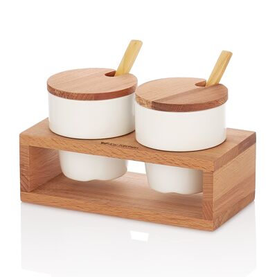 Joy Kitchen spice bowls on wooden floating plateau - set of 2