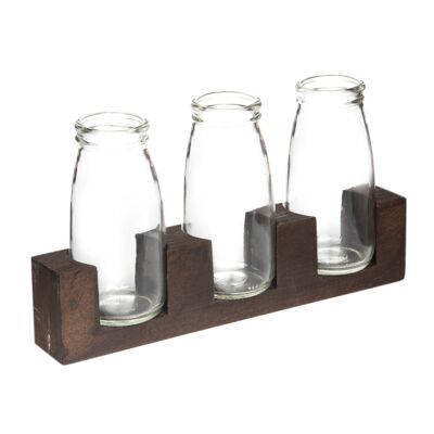 Vase Joy Kitchen avec support en bois - lot de 3