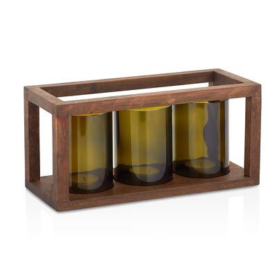 Joy Kitchen fles kaarsenhouder op houten plateau - set van 3