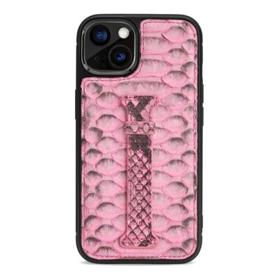 iPhone 13 leather case with finger loop python pink