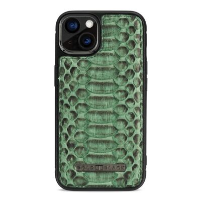 Etui cuir iPhone 13 MagSafe vert python