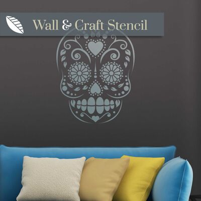Candy Skull Motif Wall Stencil - WALL small