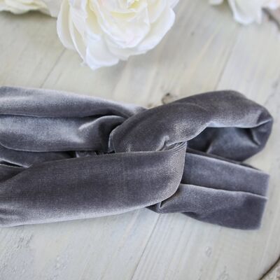 Grey Velvet Twist knot headband