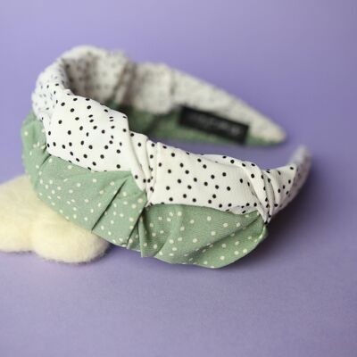 White & Mint half & half spotty ruffle Headband