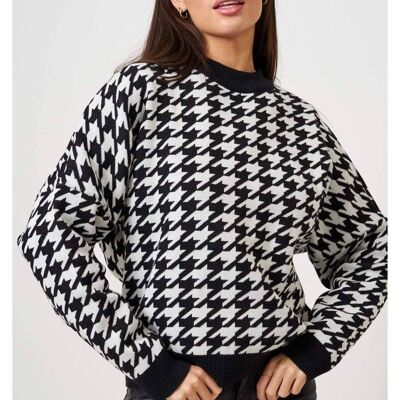 Black Dogtooth Print Batwing Jumper