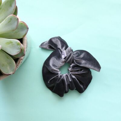 Grey Velvet Bunny Scrunchy