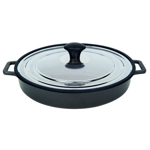 The Whatever Pan - Cast Aluminium Griddle Pan with Glass Lid 
