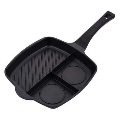 3 Section Grill & Griddle Pan 28cm, Induction Ready