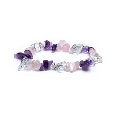 Lulimylia® - Golden Triangle baroque chip bracelet: Rose Quartz, Violet Amethyst and Rock Crystal | Soothing, Relaxing and Balancing Benefits | Fine Stones from Brazil | Reasoned Mining