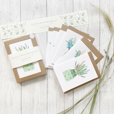 Green Patterned pots Notecards