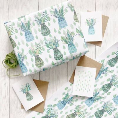Green Pots and Leaves Luxury Wrapping paper