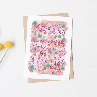 Ff54 Floral Happy Birthday Card