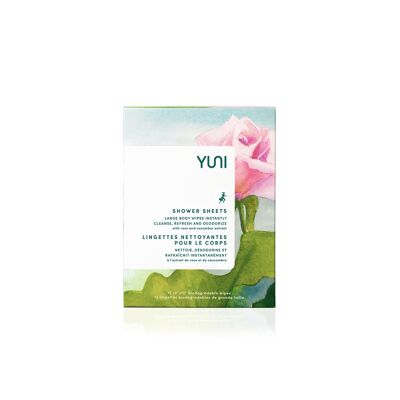 Draps de douche YUNI Rose Concombre Grandes lingettes corporelles naturelles biodégradables - Boîte de 12