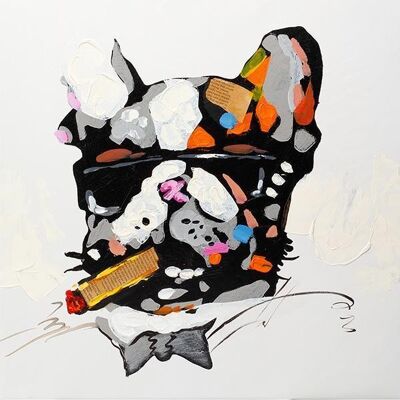 Cool Bulldog con gafas de sol | Óleo sobre lienzo | 50x50cm Enmarcado |