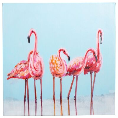 Schleichende Flamingos | Handgemaltes Öl auf Leinwand | 60 x 60 cm gerahmt