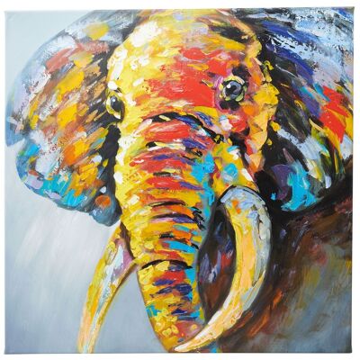 Éléphant abstrait classique | Huile sur toile peinte à la main | 60x60cm Encadré