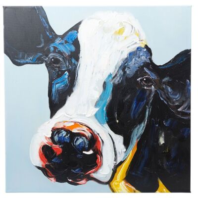 Curioso mucca nera | Olio su tela dipinto a mano | 60x60cm Incorniciato