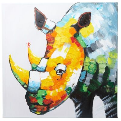 Superbe rhinocéros | Huile sur toile peinte à la main | 60x60cm Encadré