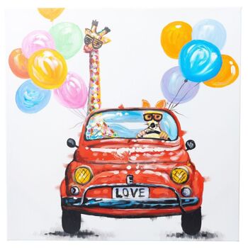 Giraffe and Hound Croisière sur la Free Love Highway | Huile sur toile peinte à la main | 60x60cm Encadré