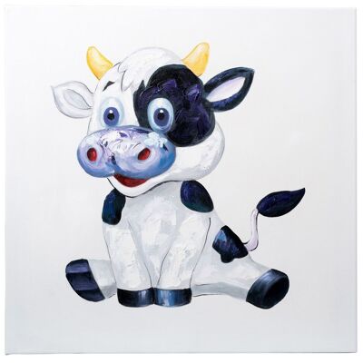 Mucca allegra | Olio su tela dipinto a mano | 60 x 60 cm con cornice