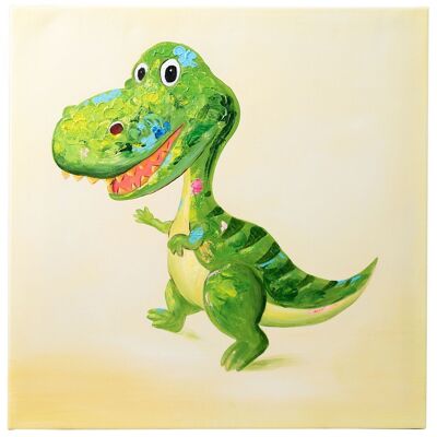 Dinosaurio T Rex | Óleo sobre lienzo pintado a mano | 60x60cm enmarcado