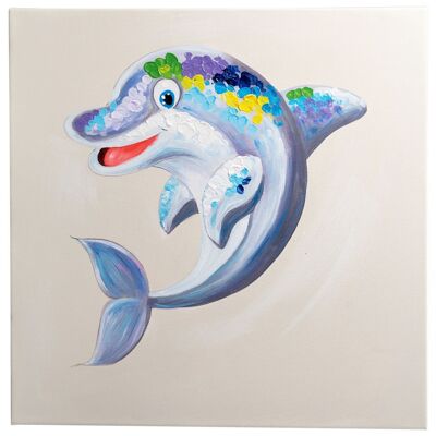 Delfín deslumbrante | Óleo sobre lienzo pintado a mano | 60 x 60 cm enmarcado