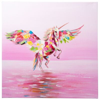 Licorne volante | Huile sur toile peinte à la main | 60x60cm Encadré