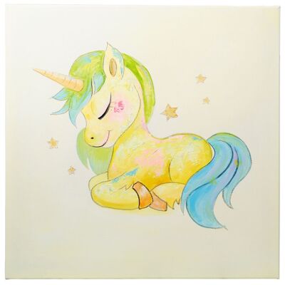 Unicorno addormentato | Olio su tela dipinto a mano | 60x60cm Incorniciato